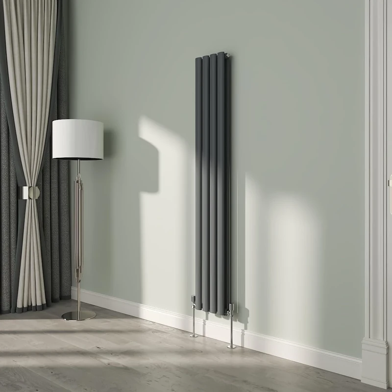NRG 1600x236mm Oval Column Designer Radiator Double Panel Anthracite Bathroom Central Heating