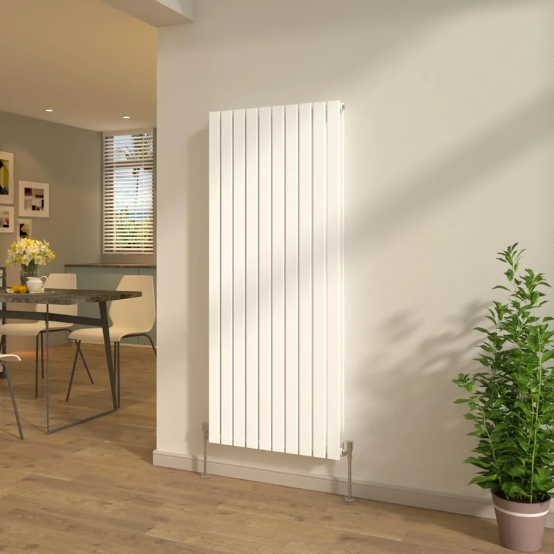 NRG Gloss White 1600x680mm Vertical Flat Panel Double Column Designer Radiator Bathroom Central Heating + Free Angled Valves