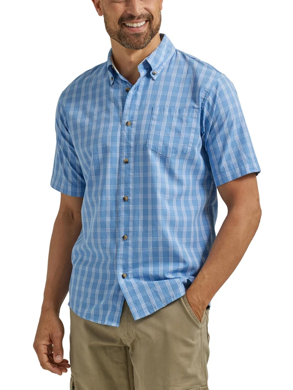 Wrangler Authentics Men's Short Sleeve Classic Plaid Shirt, Rivera, S