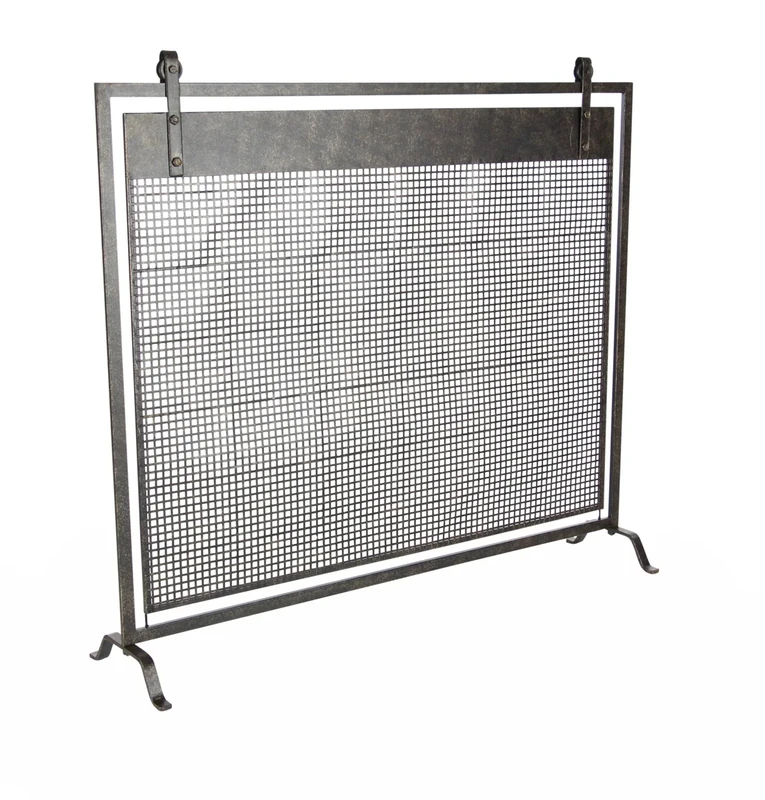 Deco 79 Metal Geometric Suspended Grid Style Netting Single Panel Fireplace Screen with Bolted Detailing, 38 Inch x 9 Inch x 35 Inch, Black