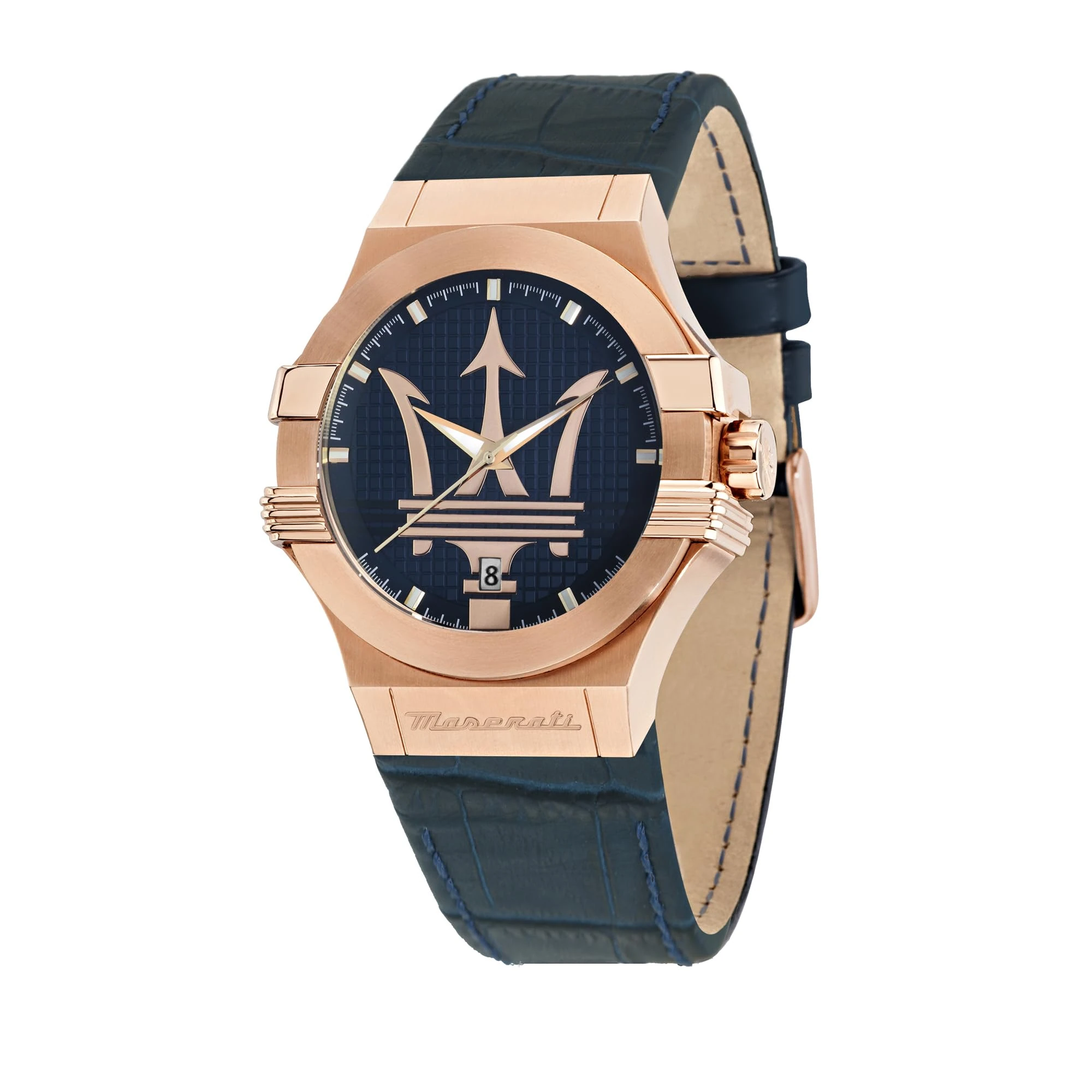 Maserati Men's Watch, Potenza Collection, Quartz Movement, Three Hands Version with Date, Stainless Steel, Rose Gold pvd and Leather Watch - R8851108027