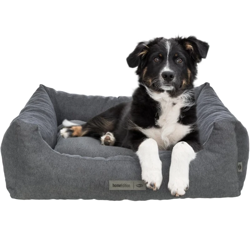 TRIXIE dog bed Liano 120 × 90 cm in grey - soft dog cushion with foam flake filling - dog basket for large dogs - non-slip and washable - 37983