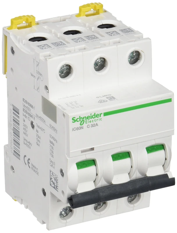Schneider A9F74332 iC60N 3P 32A C MCB Miniature Circuit Breaker, White, Set of 4 Piece