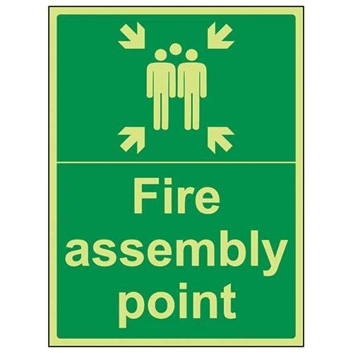 VSafety 17015BH-G Fire Assembly Point Sign, Fire Assembly Point with Family, Plastic, Portrait, 400 mm x 600 mm, Green