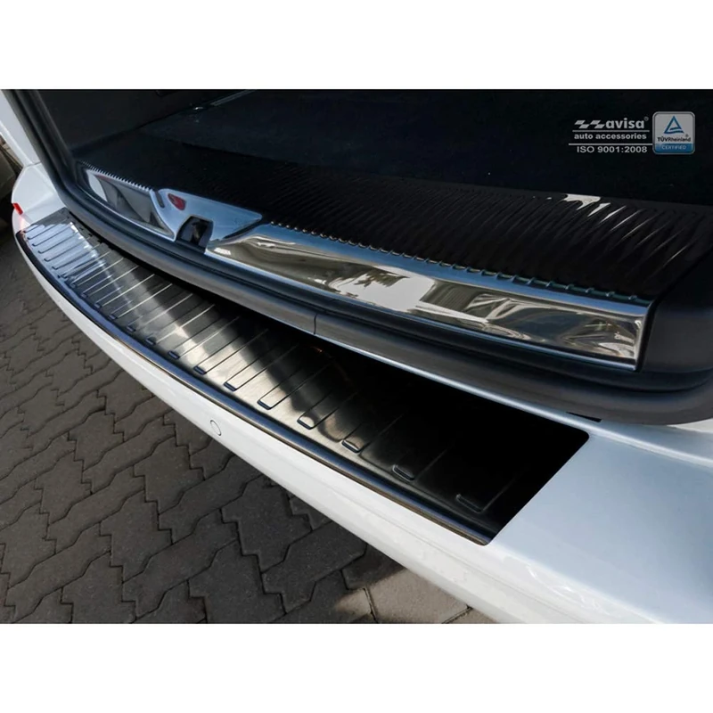 Avisa Black Stainless Steel Rear bumper protector compatible with Volkswagen Transporter T6 2015-2019 & FL 2019-2020 & T6.1 2020-2022 (with rear hatch) 'Ribs'