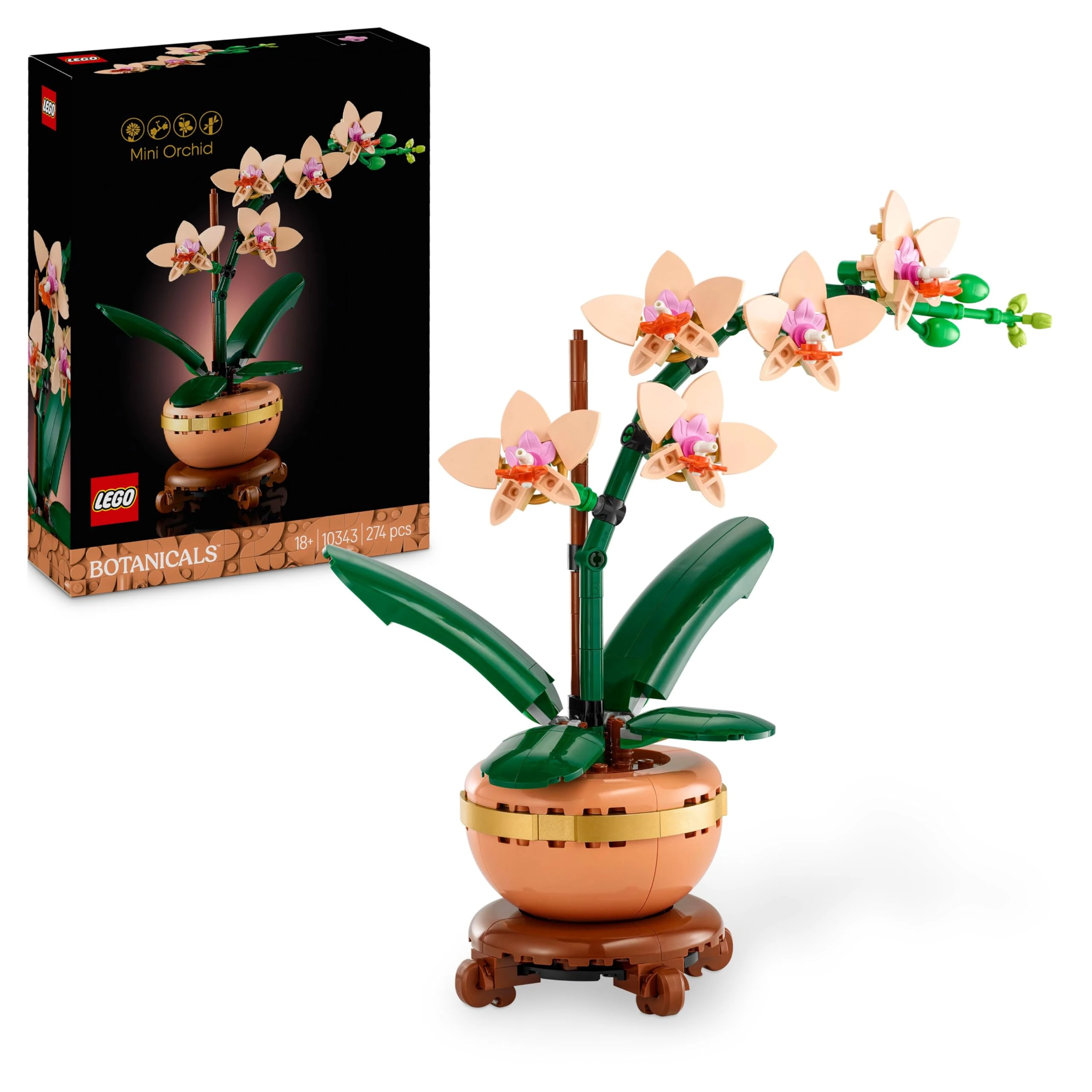 LEGO Botanicals Mini Orchid - Artificial Flowers Set for Adults - Indoor Plant with Terracotta Style Flowerpot - Christmas Home Decor - Gift for Women and Men - 10343
