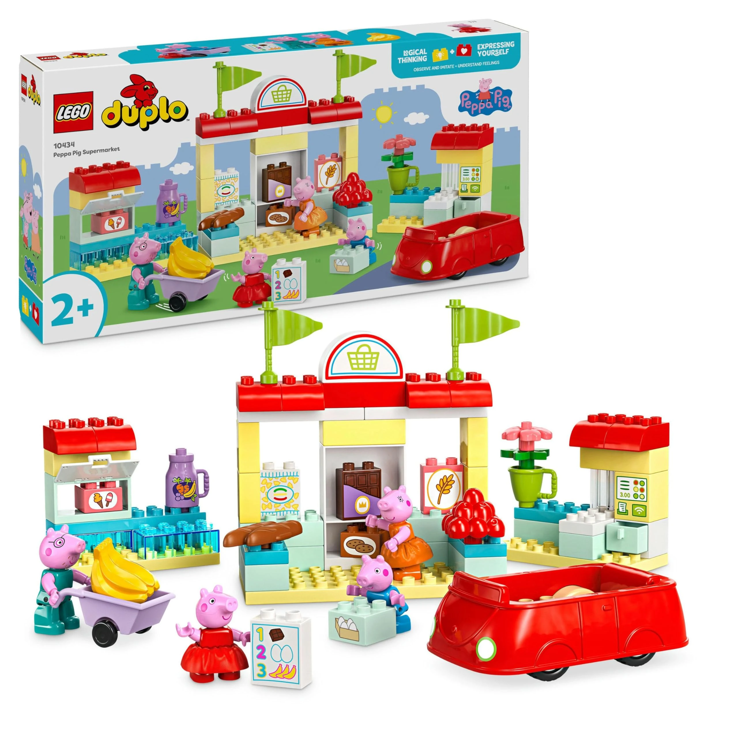 LEGO DUPLO Peppa Pig Supermarket - Educational Fine Motor Skills Toy for 2+ Year Old Girls & Boys - incl. a Shop with Car Toy and 4 Figures - Gift Idea for Toddlers - 10434