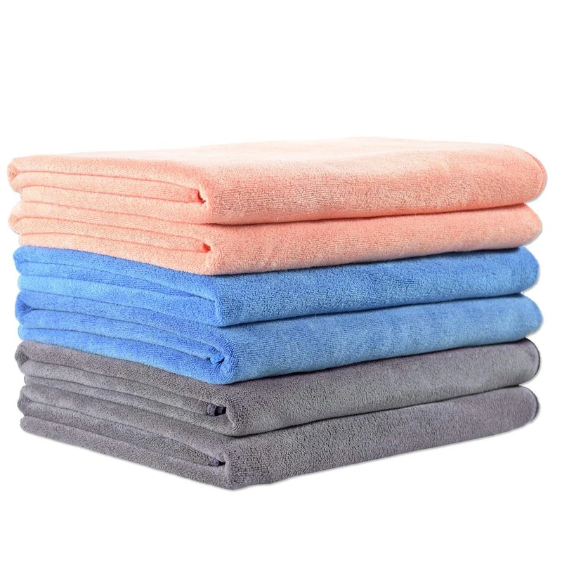 JML Microfiber Bath Towel Set, 6 Pack, 27" x 55", Peach/Grey/Blue