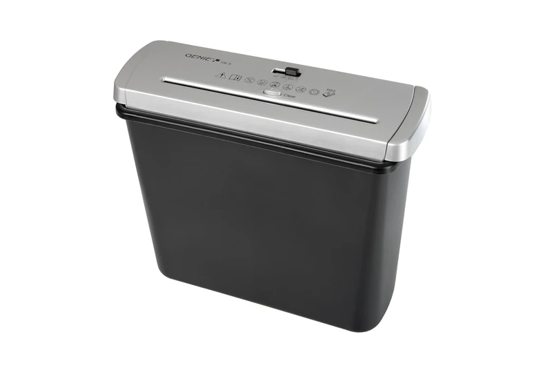 Genie 106 S Silver Countertop Paper Shredder with Telescopic Arm for Any Waste Paper Bin (up to 6 Sheets, Strip Cut, Includes Waste Bin) Black