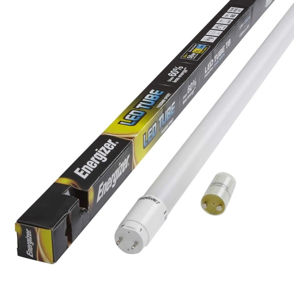 Energizer HighTech T8 Led Tube - Retrofit Fluorescent Tube Replacement - Includes Starter (4ft - 1200mm 18w (36w Replacement), 6000k - Daylight)