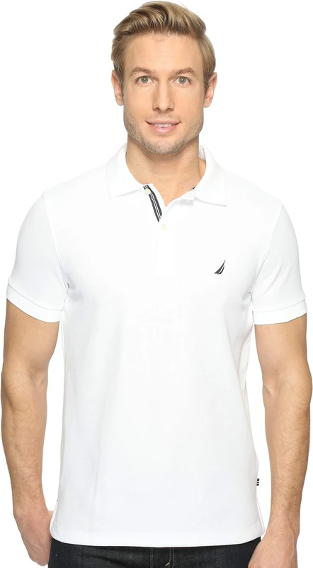 Nautica Men's Slim Fit Short Sleeve Solid Polo Shirt, Bright White, XL