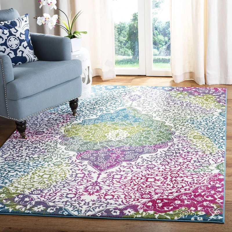 Safavieh Abstract Indoor Woven Rectangle Area Rug, Watercolor Collection, WTC672, in Ivory/Fuchsia, 201 X 274 cm for Living Room, Bedroom or Any Indoor Space