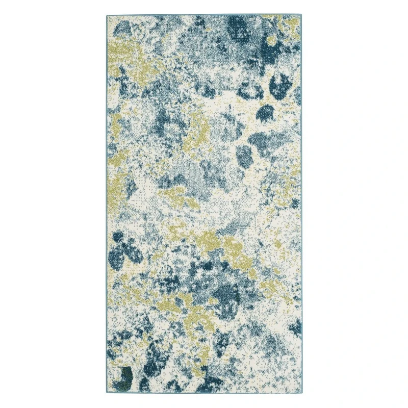 Safavieh Abstract Indoor Woven Rectangle Area Rug, Watercolor Collection, WTC696, in Ivory/Light Blue, 79 X 152 cm for Living Room, Bedroom or Any Indoor Space