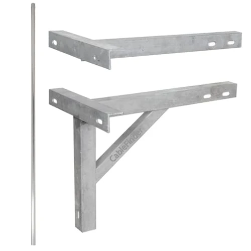 8 Foot 2.44m - TV Aerial Pole & T K Bracket - Long Mast Wall Mounting Install Kit - Loops