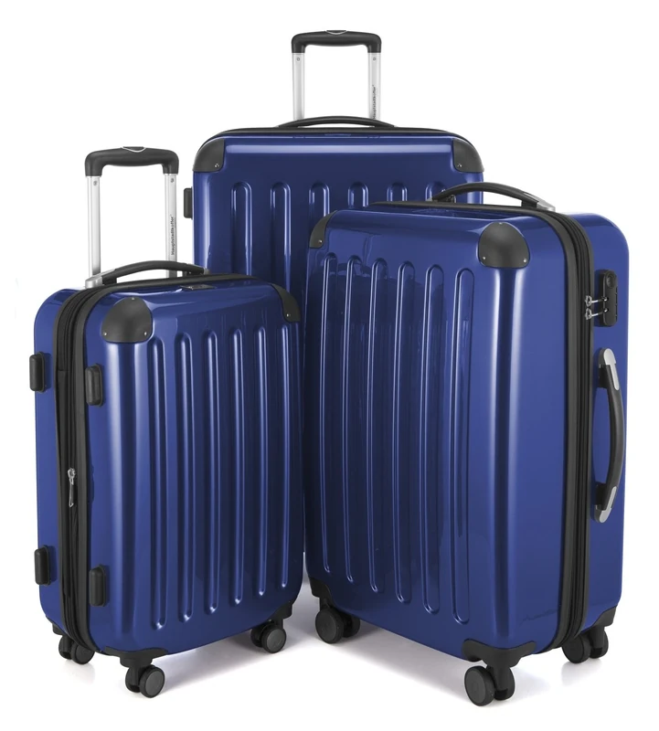 HAUPTSTADTKOFFER - Alex - Set of 3 Hard-Side Luggages Glossy Suitcase Hardside Spinner Trolley Expandable (20", 24" & 28"), Darkblue