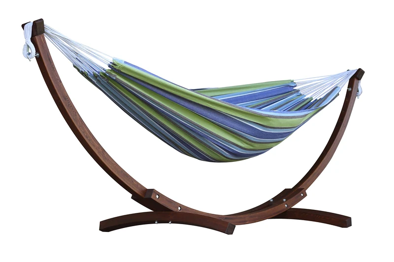 Vivere C8SPCT-29 Double Cotton Hammock with Solid Pine Arc Stand-Cayo Reef, 259x119x104 cm