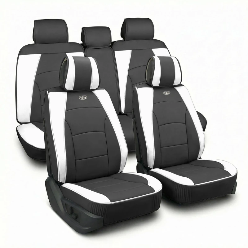 FH GROUP PU205102 Ultra Comfort Leatherette Seat Cushions (Airbag Compatible), White/Black Color - Fit Most Car, Truck, Suv, or Van