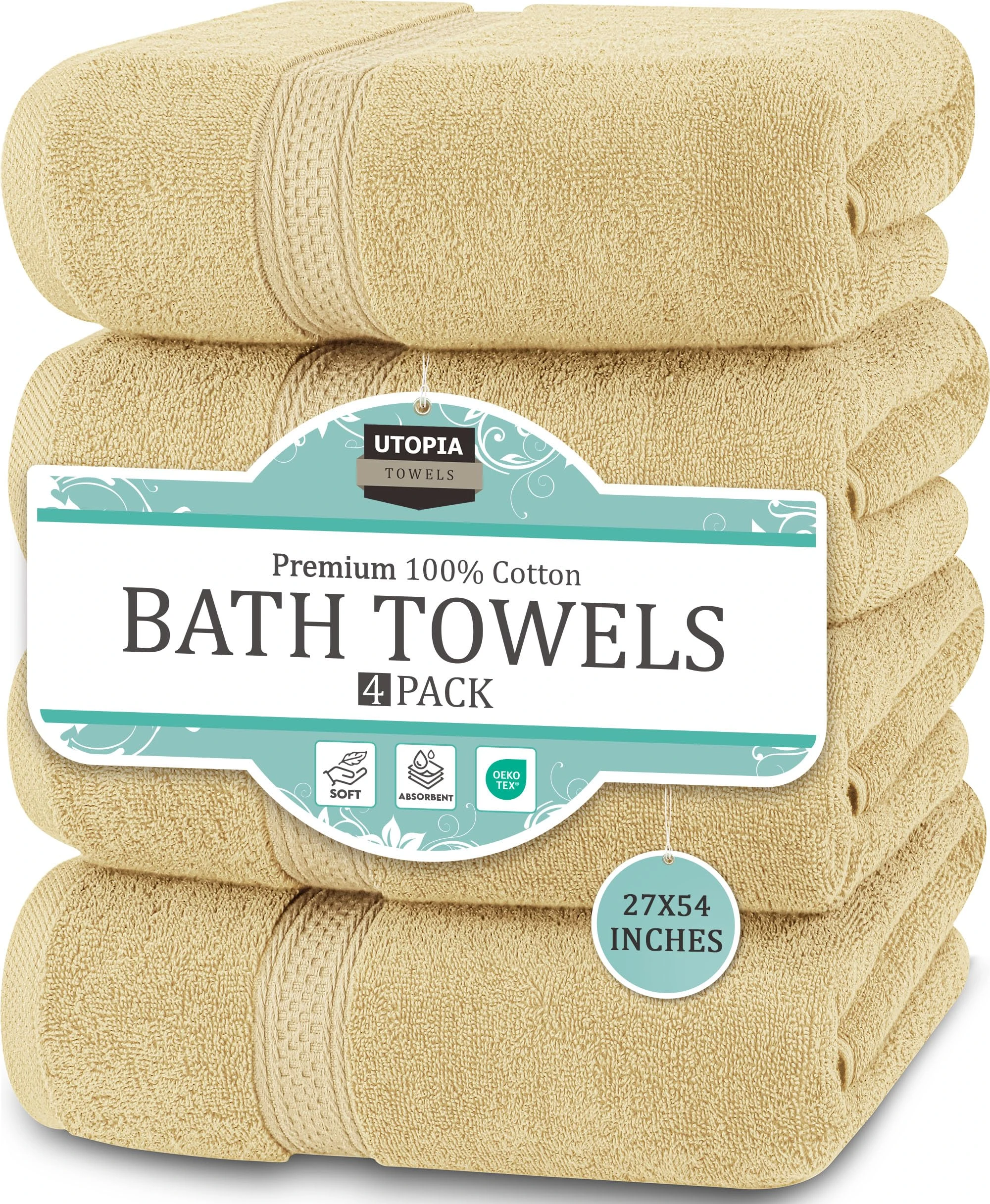 Utopia Towels - 4 Piece Bath Towels Set (69 x 137 CM) - Premium 100% Ring Spun Cotton - Quick Dry, Highly Absorbent, Soft Feel Towels, Perfect for Daily Use (Beige)