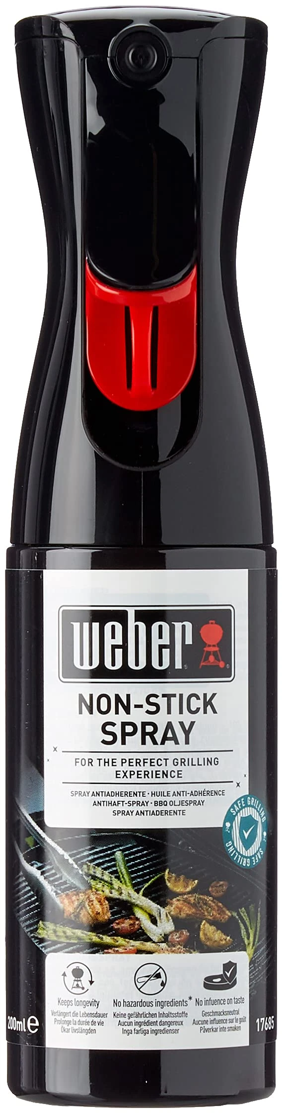 Weber Non-Stick Spray 200ml, Non-stick Spray for Grill Grates, Mist Spray with wide coverage, 100% made from natural ingredients, for greasing the Grill Grates (17685)