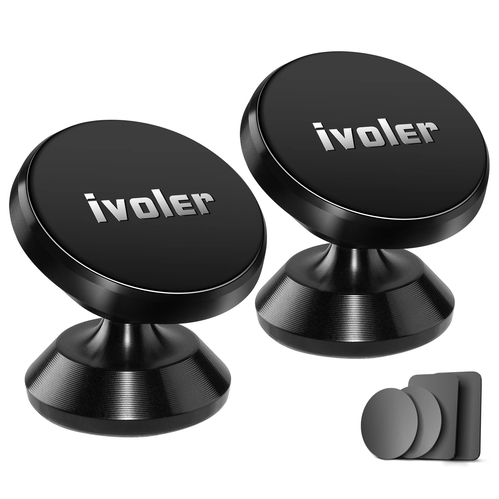 ivoler Car Phone Holder, [Pack of 2] Universal 360° Rotation, Magnetic Portable Adhesive Magnet for Smartphone, Compatible with Phones or GPS Devices - Black
