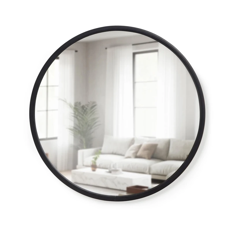 Umbra Hub Round Wall Mirror with Rubber Frame, Modern Style for Bathroom, Entryway, Living Room and More, 24-Inch, Black