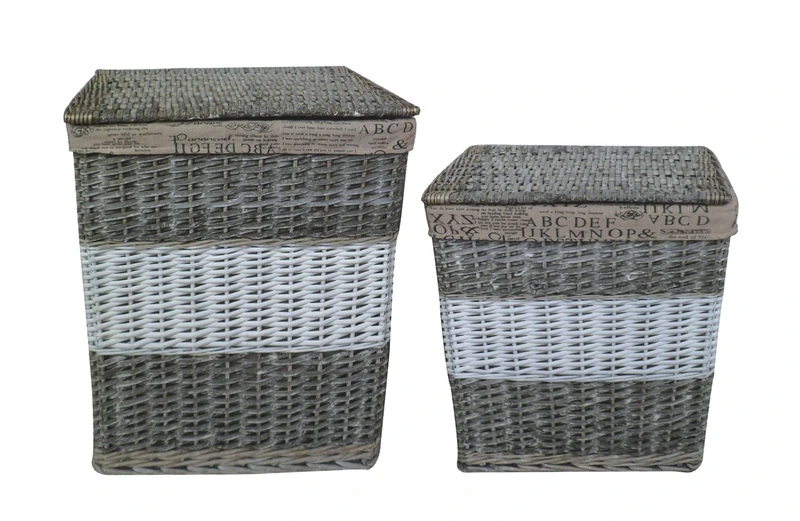 King Collection King Home P1129628 Rett Wicker Laundry Basket Set 1/2 - Image 1