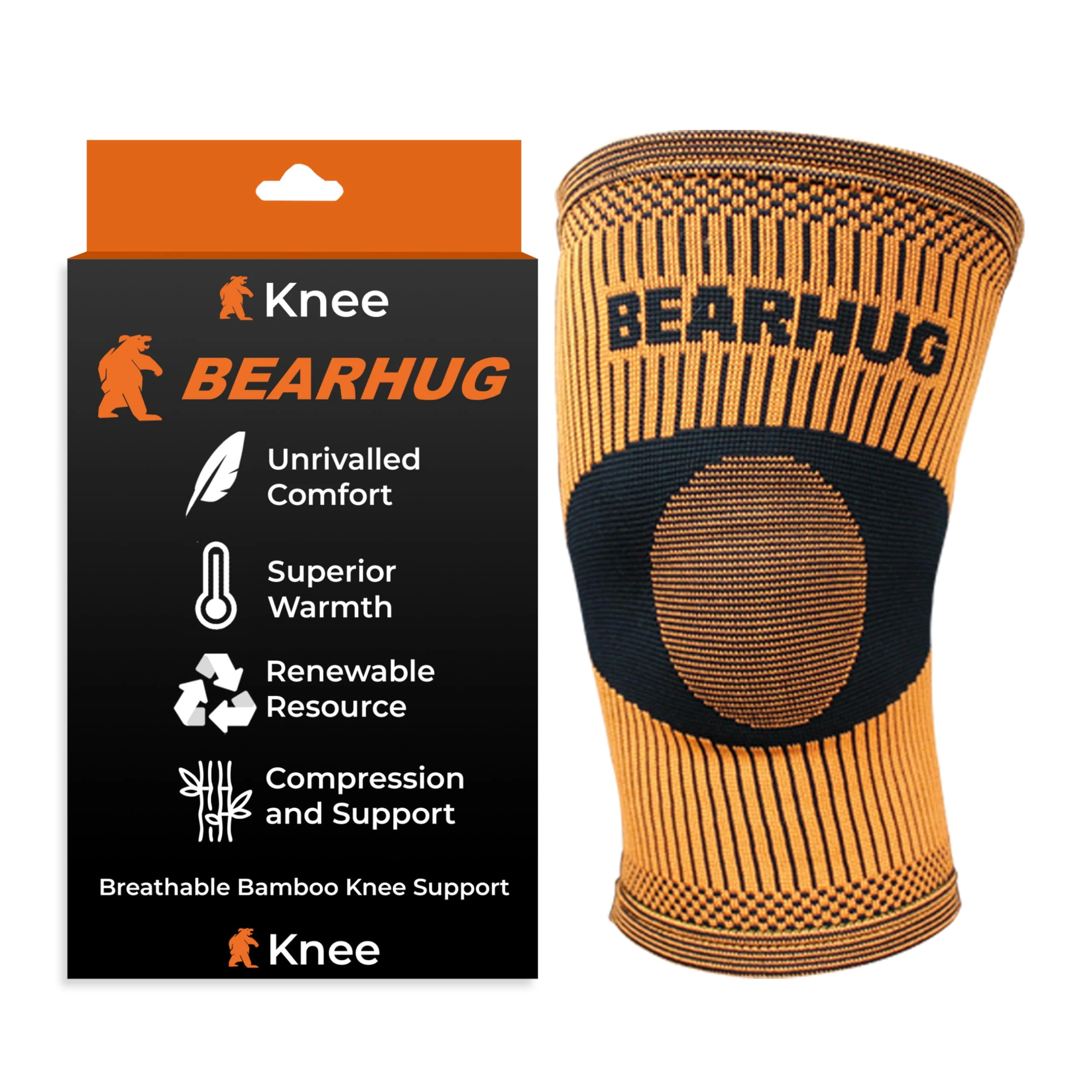 Bearhug Bamboo Knee Support For Women and Men - Compression Sleeve Knee Brace for Running, Walking, Weight Lifting & Skiing - Knee Sleeves Braces to Aid Arthritis Pain Relief, XL