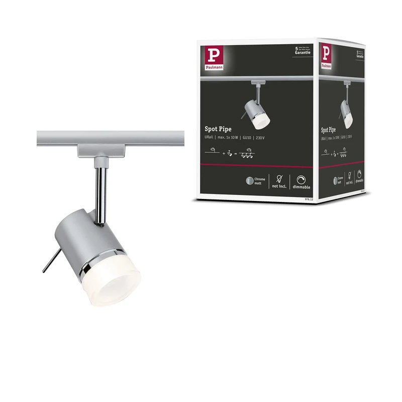 Paulmann 97612 Pipe URail Individual spot GU10 max. 10W dimmable 230V Chrome matt, Chrome Rail System – Choose Any lamp