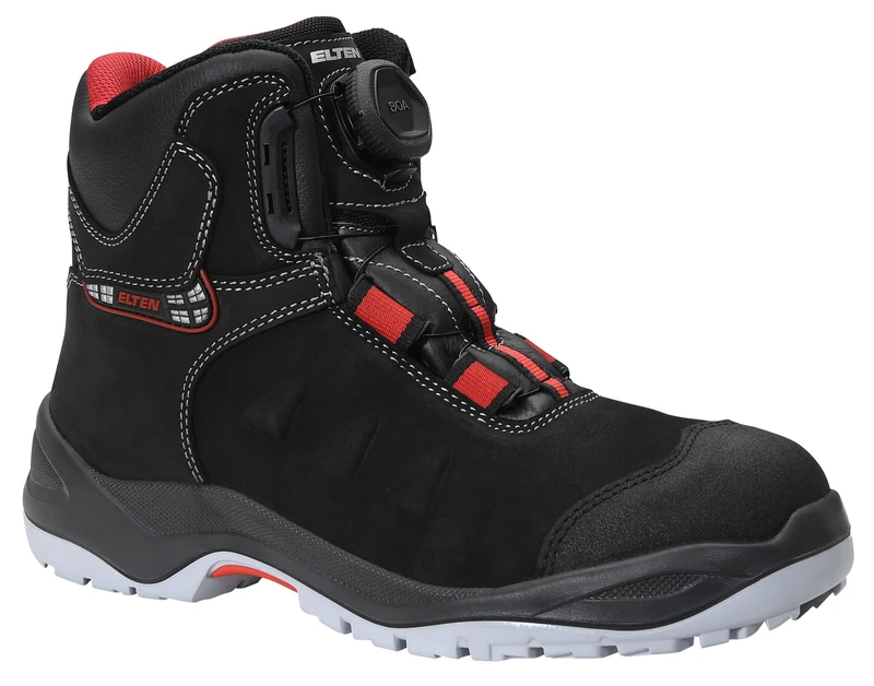 ELTEN TILL BOA Mid ESD S3 safety shoes, women and men, leather, steel toe, lightweight, robust, black/red, size: 41