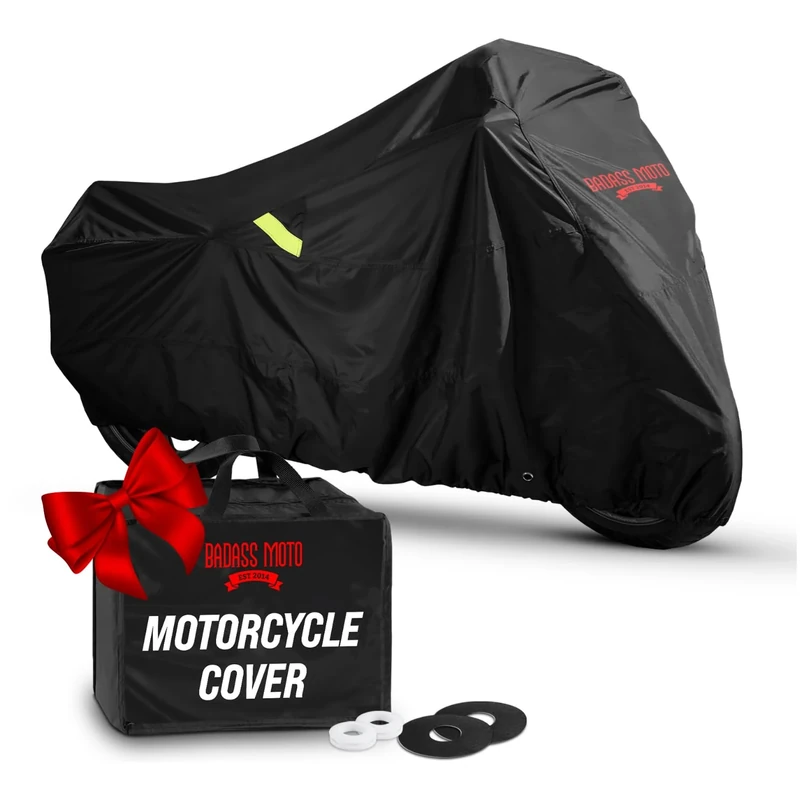 Badass Moto Ultimate Waterproof Motorcycle Cover. Heavy Duty, Night Reflective, Windshield Liner, Heat Shield, Vents, Lock Pocket, Taped Seams (108” Full Dressers,Tourers) Extra Large