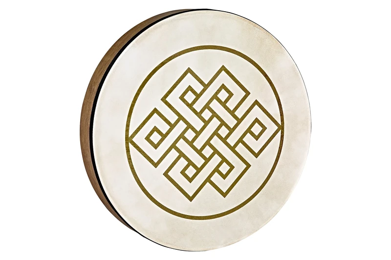 Sonic Energy 16“ Hand Drum – Endless Knot design – Wooden Frame Drum for Meditation, Sound Journeys, Percussion – Shamanic instrument with goat skin (HD16WB-EK)