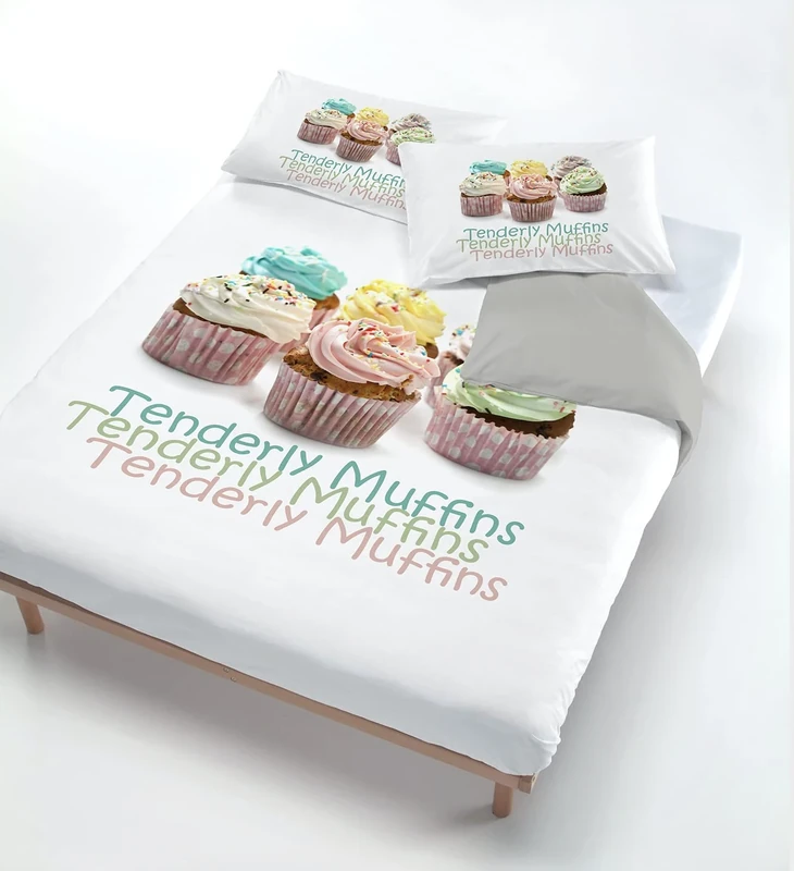 Italian Bed Linen Digital Duvet Cover Set (Bag Sheet 250x200cm + 2 Pillowcases 52x82cm),Muffins, Double