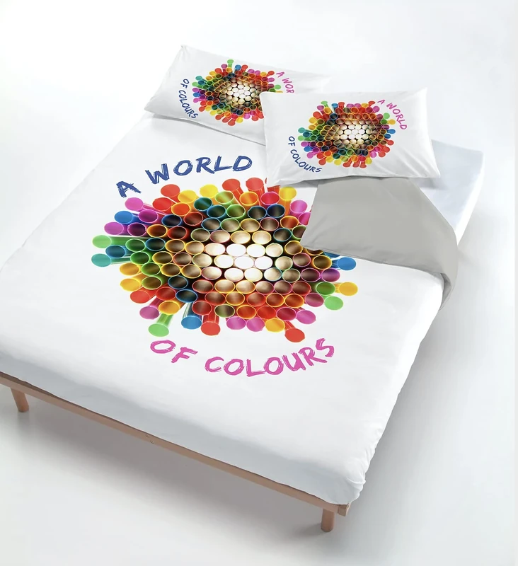 Italian Bed Linen Digital Duvet Cover Set (Bag Sheet 250x200cm + 2 Pillowcases 52x82cm),Colored Straws, Double