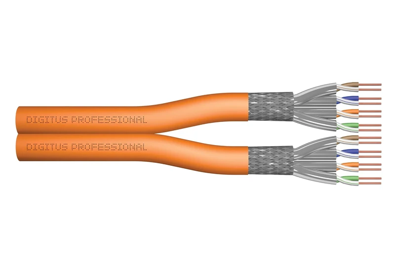 DIGITUS 100 m Cat 7 Network Cable - S-FTP (PiMF) Duplex - BauPVO Dca - LSZH Halogen Free - 1200 MHz Copper AWG 23/1 - PoE+ Compatible - LAN Cable Installation Cable Ethernet Cable - Orange