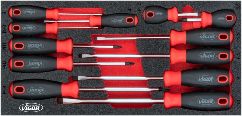 Vigor V4989 12-Piece Screwdriver Set, Reaches Studs in Difficult Work Areas