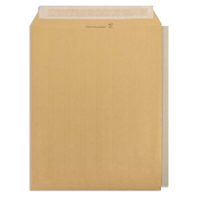 Clairefontaine 7854C - Box of 100 Kraft Adour Brown Envelopes with Rigid Back in Carton 24-260x330 mm - Self-adhesive - 90g/m² - Manufactured in France