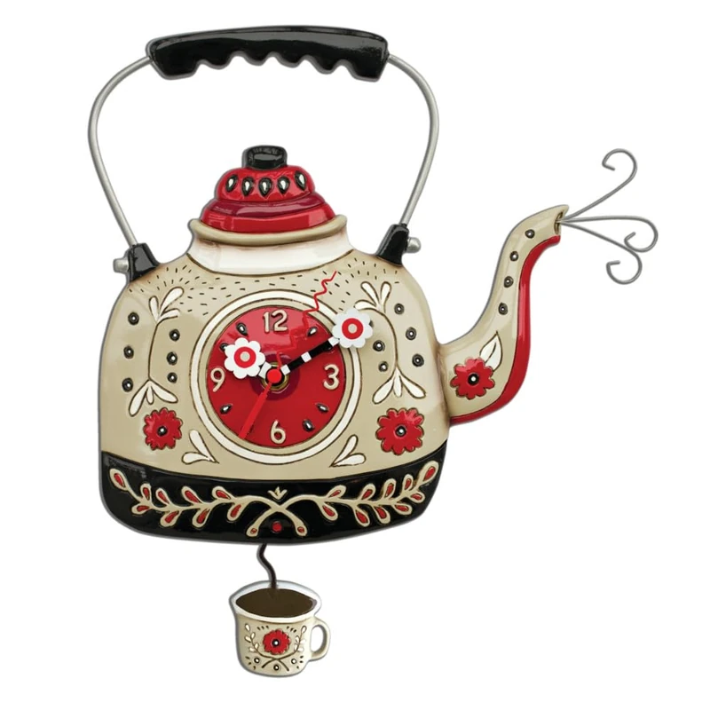 Enesco P1706 Clock, Tea Boller, 35 cm, Resin, Multicoloured, 28 x 28 x 35.5 cm
