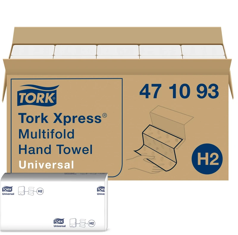 Tork Xpress Multifold Paper Hand Towels 471093 - H2 Universal Folded Hand Towels for Commercial Dispensers - Economic, 1-Ply, White - 20 x 250 Sheets