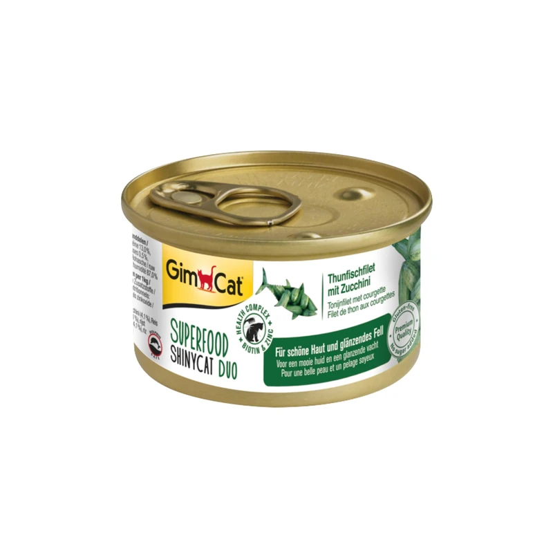 GimCat Superfood ShinyCat Duo Tuna with Courgettes - Cat food with juicy fillet meat and no added sugar for adult cats - 24 tins (24 x 70 g)