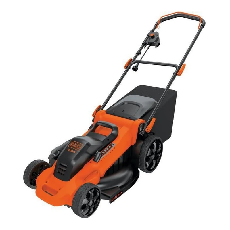 Black + Decker LM2000 3-in-1 EdgeMax Electric Lawn Mower, Grass Trimmer, (2000W, 48 cm Cutting Width, 50 Litre Grass Box with 7 Different Cutting Heights 38 – 100 mm)