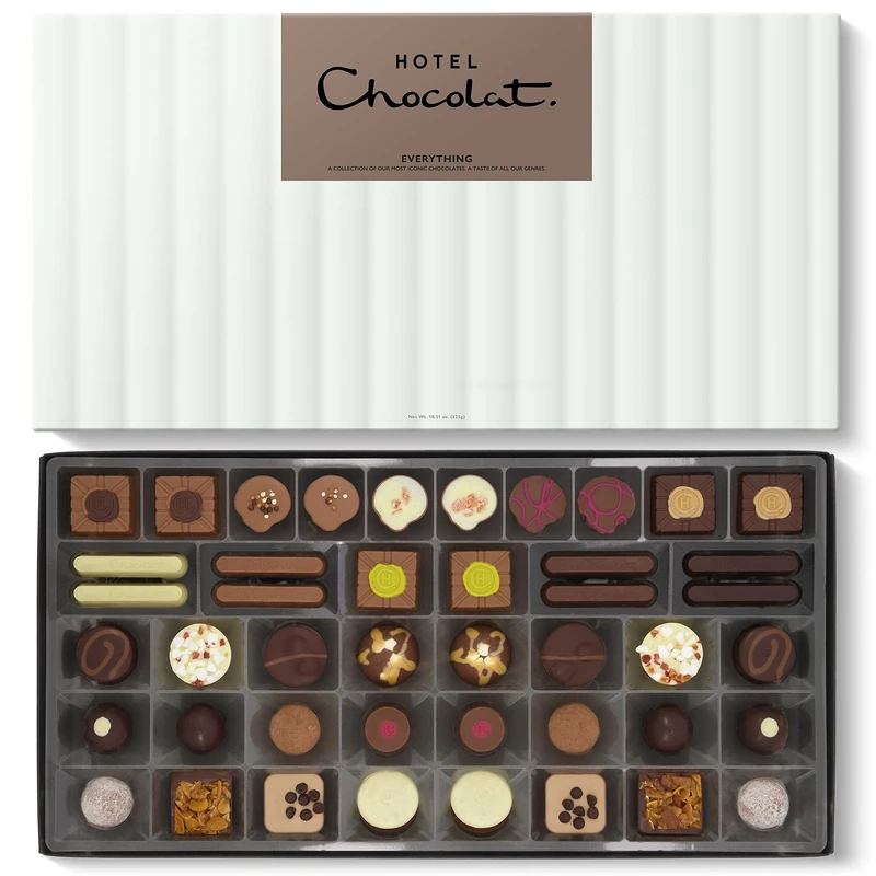 Hotel Chocolat Everything Luxe Box - 40 Milk, White and Dark Chocolates, 525g - Chocolate Gift Box for Birthday, Thank You, Anniversary