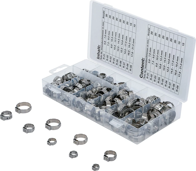 BGS 14115 | Stainless Steel Hose Clamp Assortment | Ø 5.8 - 21 mm | 170 pcs.