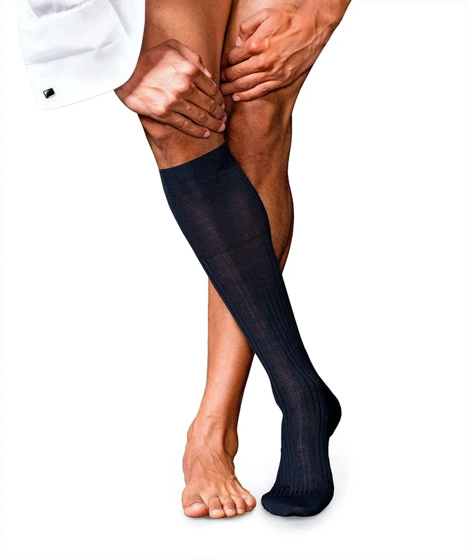FALKE Men's No. 7 M Kh Wool Long Plain 1 Pair Knee-High Socks, Blue Dark Navy 6370, 8.5-9.5