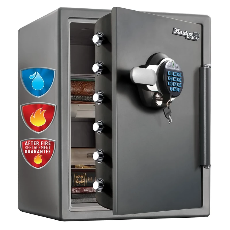 MASTER LOCK Certified Fireproof and Waterproof Safe, 56 L, 605 x 472 x 690 mm, Digital Combination with backup Key and Backlit Keypad, for home and professionals