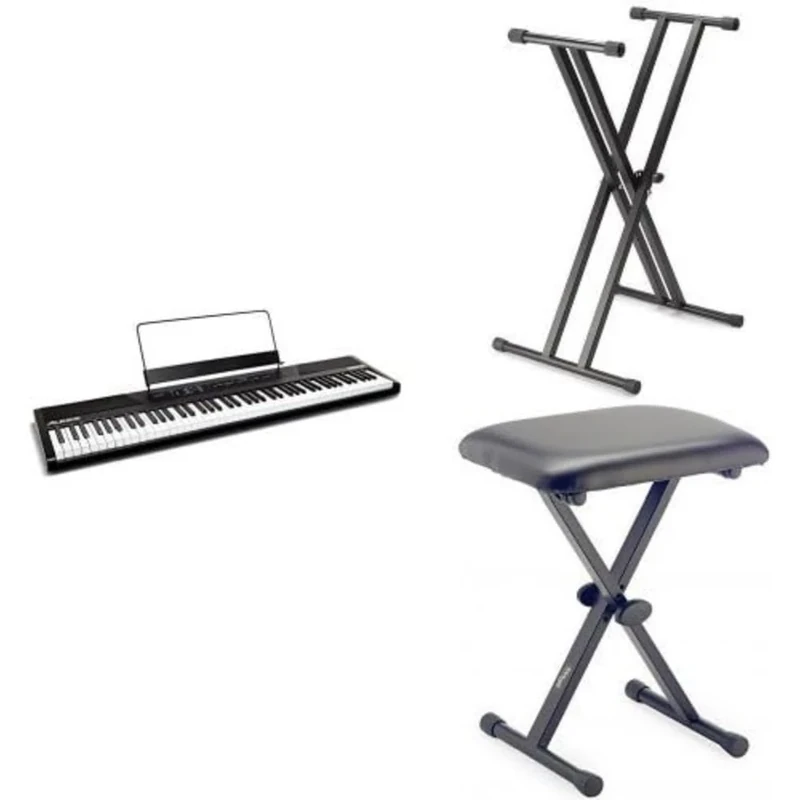 Alesis Recital Bundle | 88-Key Beginner Digital Piano with Full-Size Semi-Weighted Keys, Stand & Bench