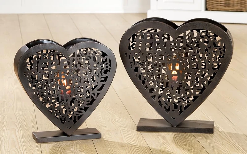 GILDE - Set of 2 Lanterns - Amore Dark Brown - H 37 cm x D 9.5 cm and H 43 cm x D 12 cm - Glass: H 14 cm Diameter 7 cm