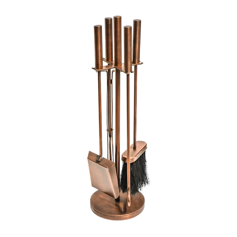 Ivyline Fireside Companion Set in Antique Copper with Stand - Indoor Fireside Utility Accessories - H 50 x W 15cm