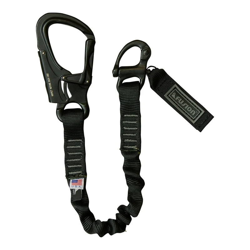 Fusion Tactical 2ft 24"x1" Internal Elastic Bungee Military Police Personal Retention Helo Lanyard with Snap Hook Shackle 23kN Black - Image 1