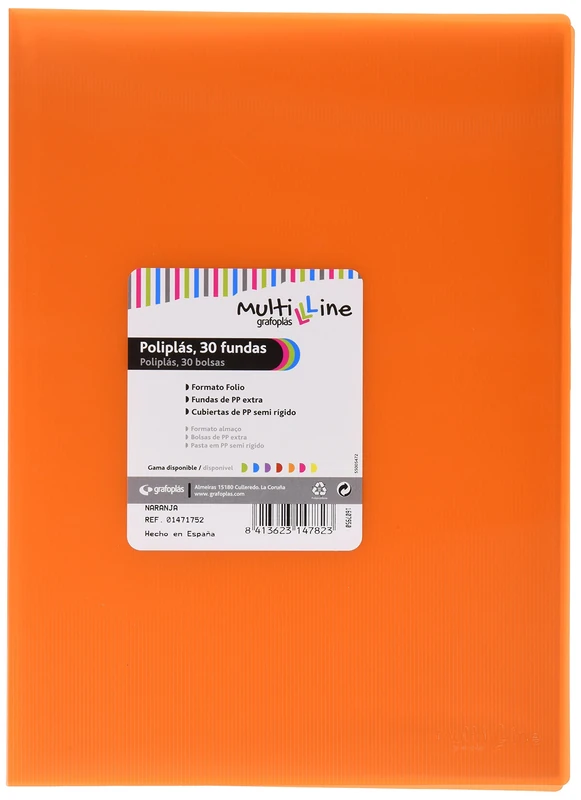 grafoplas 1471752 Folder with 30 Sleeves, Foolscap, Tapas PP, Orange