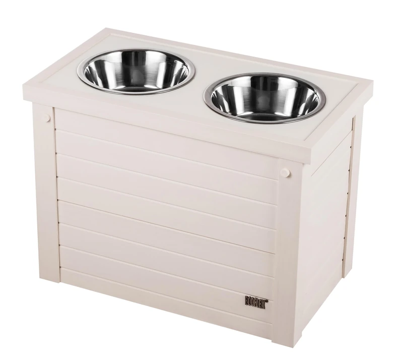 New Age Pet® ECOFLEX® Elevated Dog Feeder with 2 Stainless Steel Bowls and Sliding Lid Storage Bin